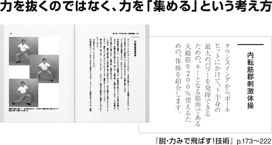 力を抜くのではなく、
力を「集める」という考え方
『脱・力みで飛ばす！技術』 p.173〜222